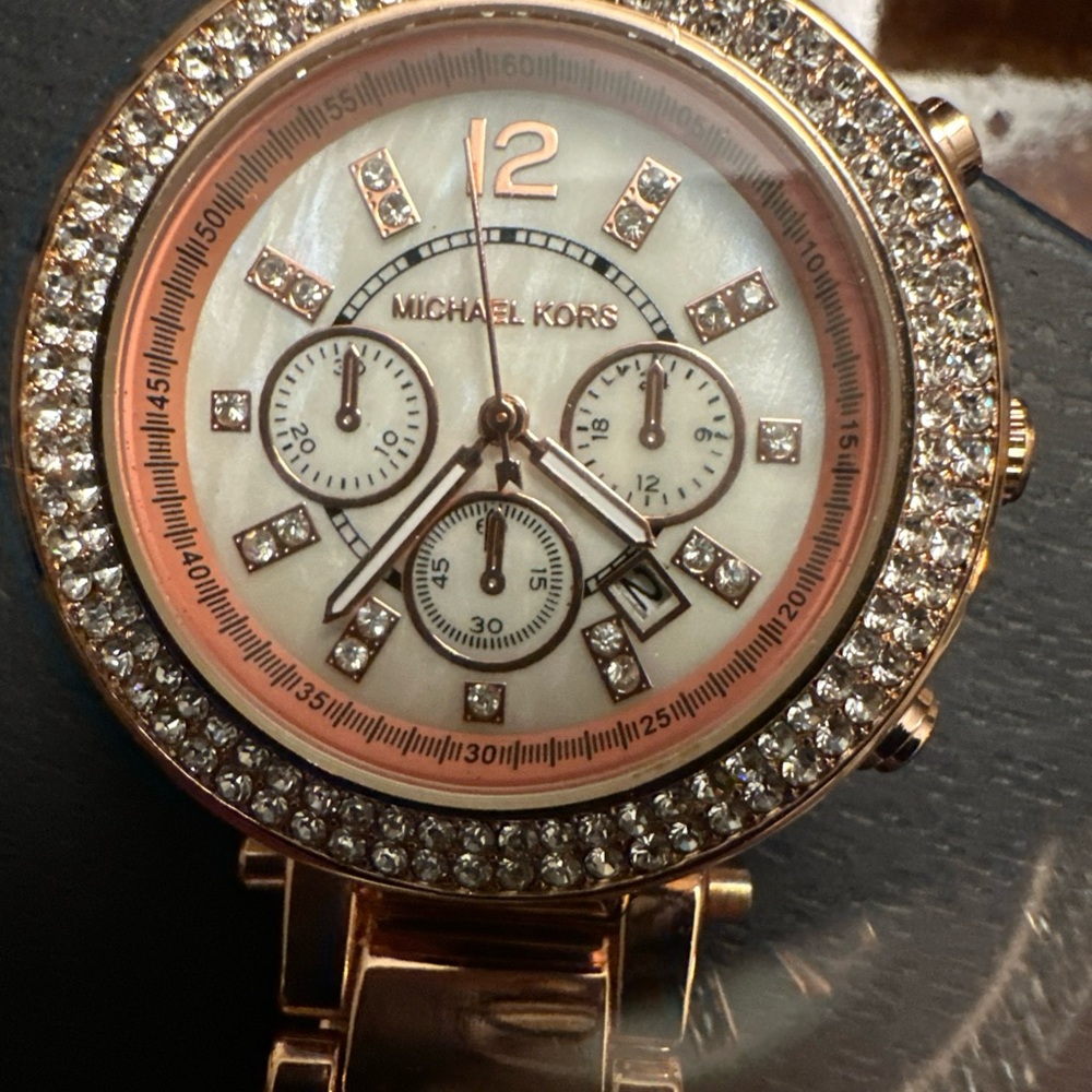Michael Kors Gold Chronograph Watch with Crystal Bezel